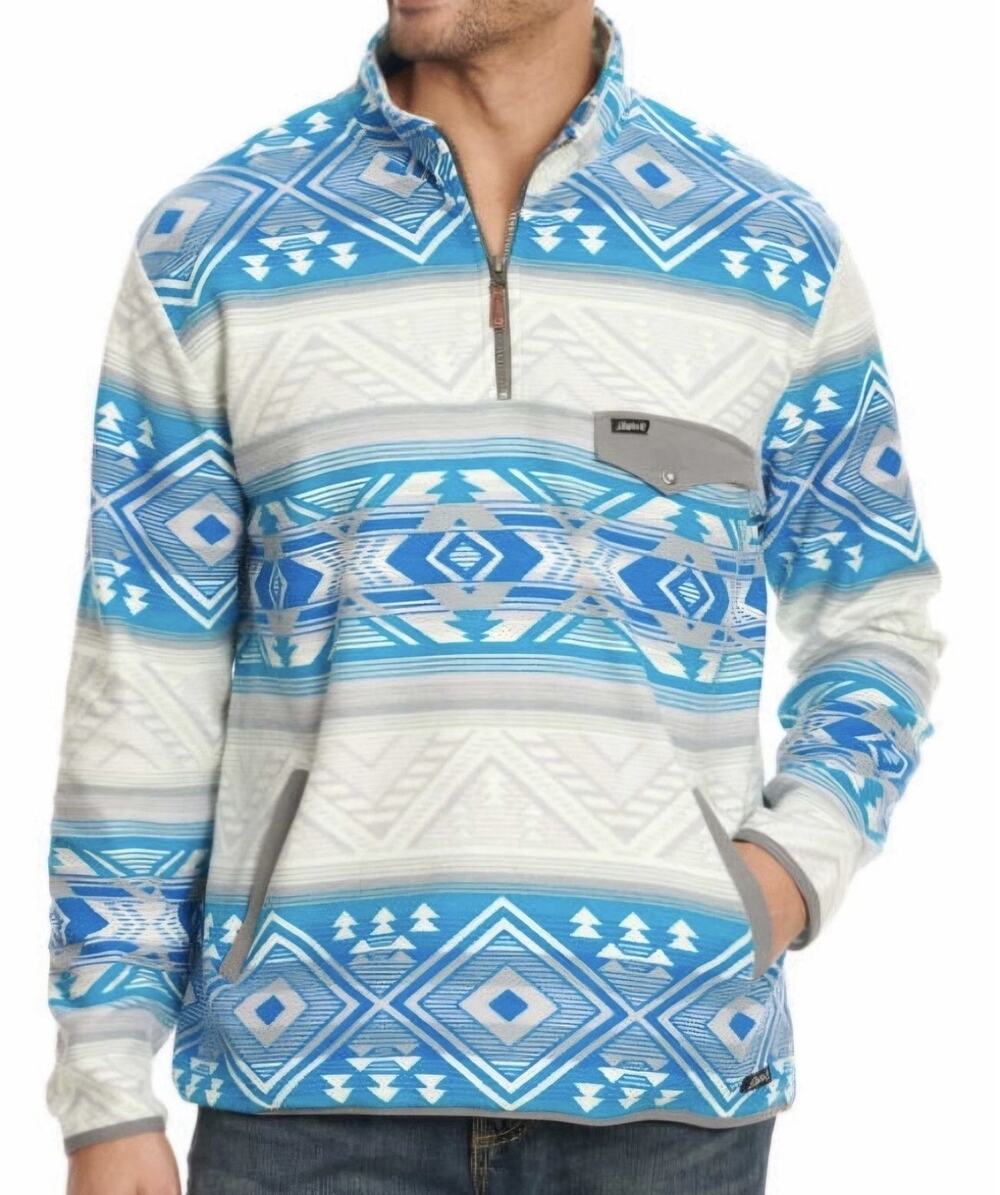 Rafter C Men's Red Dirt Collection 1/4 Zip XXL Blue White Aztec Western 100% Cot